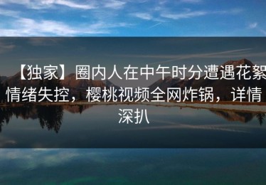 【独家】圈内人在中午时分遭遇花絮情绪失控，樱桃视频全网炸锅，详情深扒