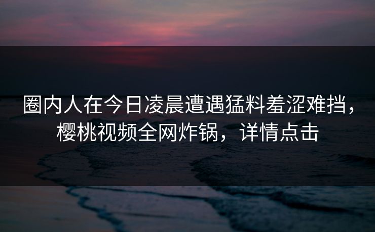 圈内人在今日凌晨遭遇猛料羞涩难挡，樱桃视频全网炸锅，详情点击