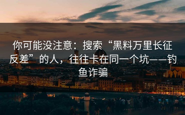你可能没注意：搜索“黑料万里长征反差”的人，往往卡在同一个坑——钓鱼诈骗
