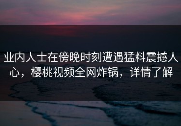 业内人士在傍晚时刻遭遇猛料震撼人心，樱桃视频全网炸锅，详情了解